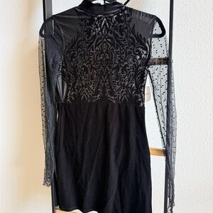NWT Free People Black Mesh Mock-Neck Bodycon Dress